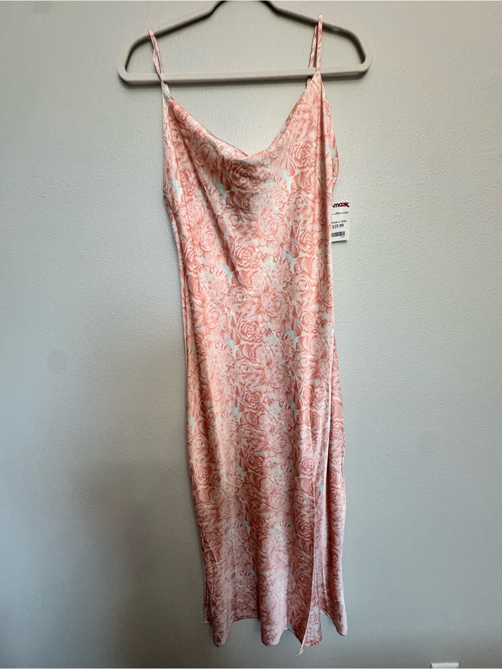 Pink Floral Slip Dress with Cowl Neck